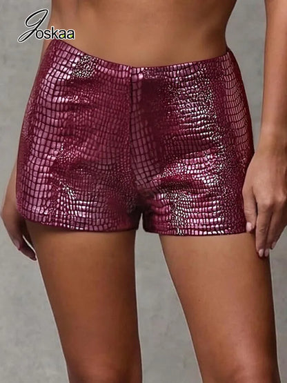 Women's Faux Leather Bodycon Stretchy Shorts Low Pants – Women's Fashion Wholesale – Front View