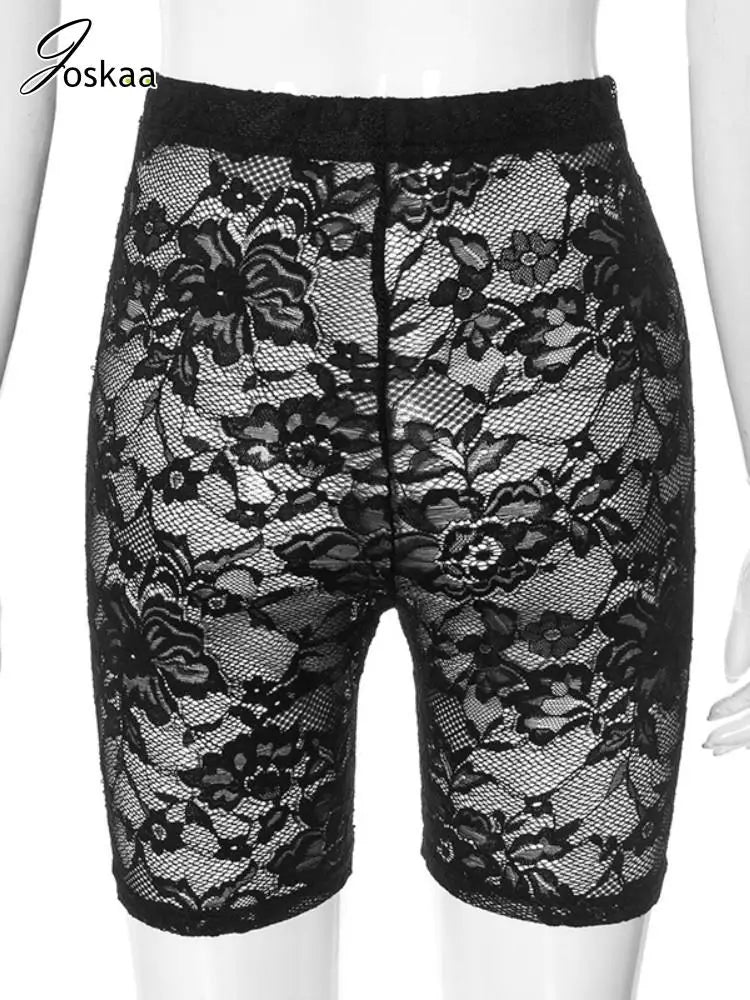 Women's Lace Jacquard Short Leggings Pants Black – Detail View