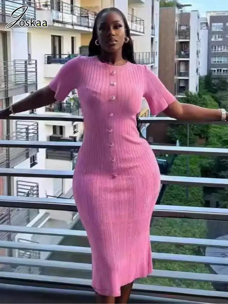 Women's Stripe Knit Short Sleeve Maxi Dress – Women's Fashion Wholesale – Front View