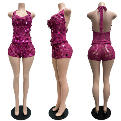 Women's Sequin Knit Cutout Two Piece Set