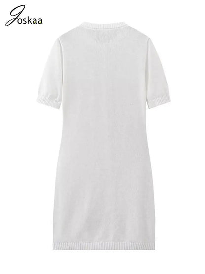 Women's Knit Short Sleeve Ribbed Bodycon Dress White – Detail View