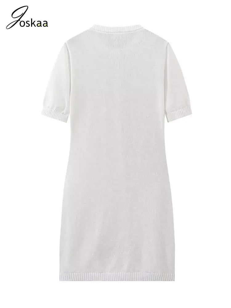Women's Knit Short Sleeve Ribbed Bodycon Dress White – Detail View