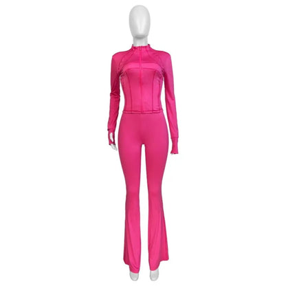 Joskaa Zip Up Long Sleeve Flare Two Piece Set - two piece set image 5