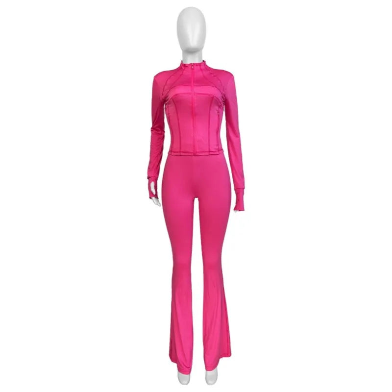 Joskaa Zip Up Long Sleeve Flare Two Piece Set - two piece set image 5