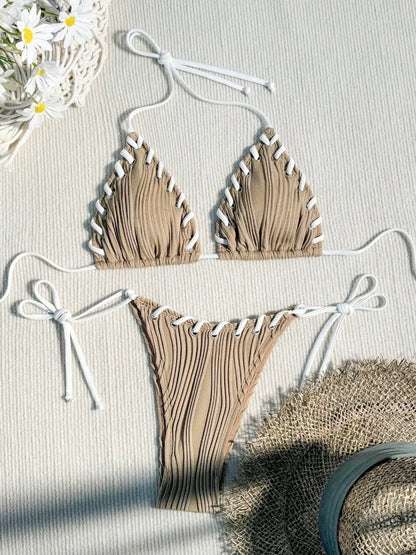 Women's Lace Halter Swimwear Piece Swimsuit Bikini Set