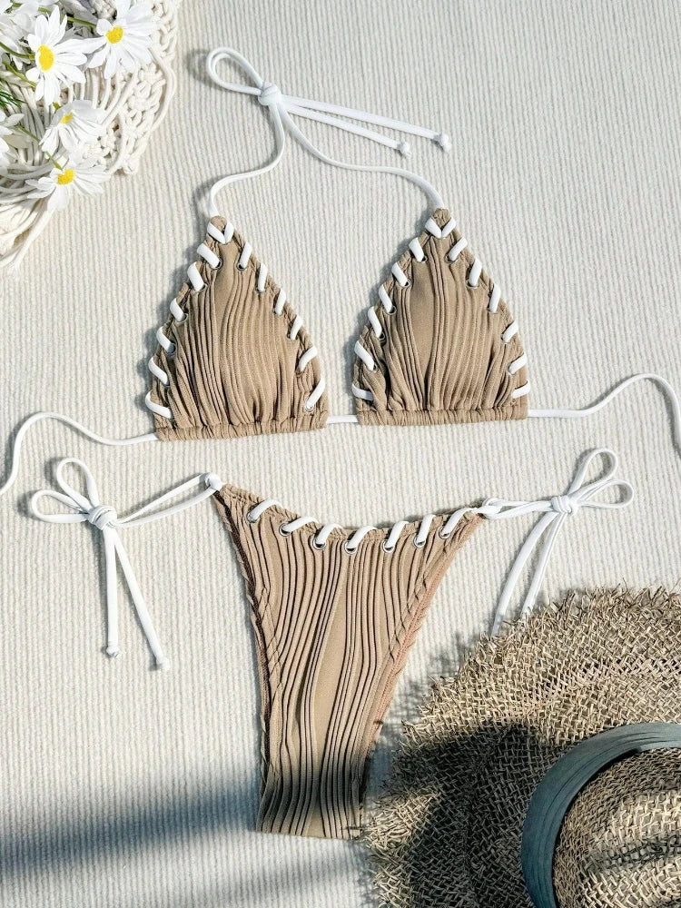 Women's Lace Halter Swimwear Piece Swimsuit Bikini Set