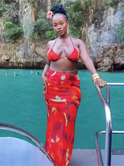 Women's Halter Maxi Two Piece Aesthetic Bikini Set – Women's Fashion Wholesale – Front View