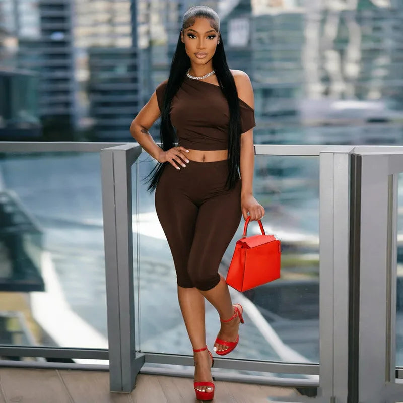 Women's Ruched One Shoulder Bodycon High Waist Two Piece Set - Additional View 9