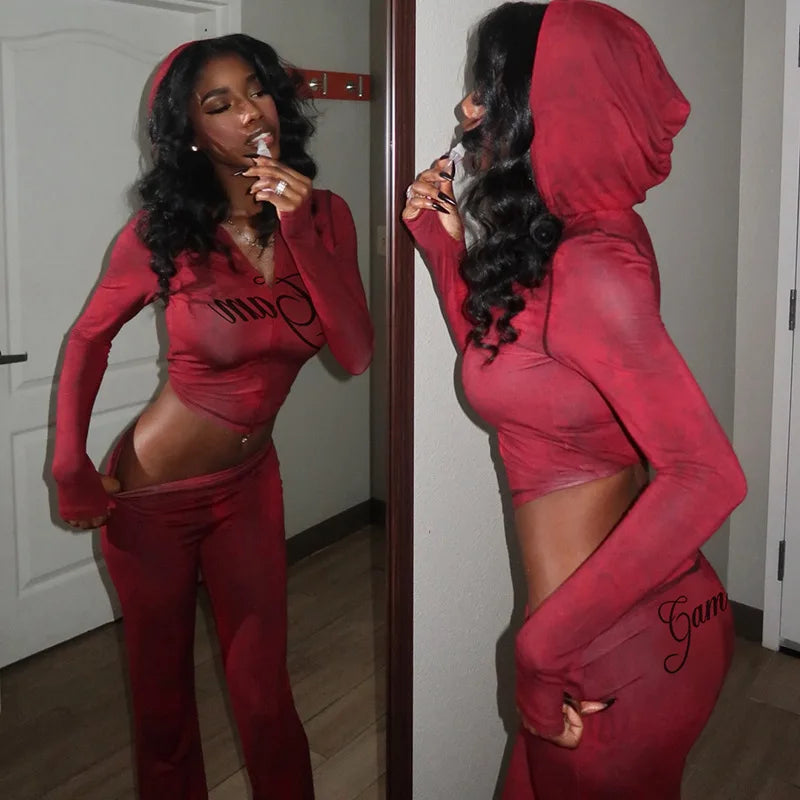 Women's Snake Print Long Sleeve Crop Two Piece Set
