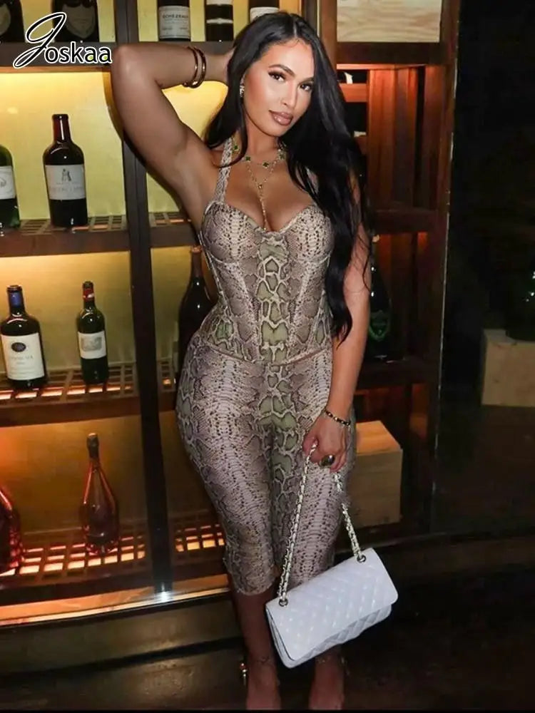 Women's Snake Print Backless Halter Two Piece Set – Women's Fashion Wholesale – Front View