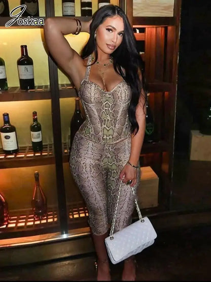 Women's Snake Print Backless Halter Two Piece Set – Women's Fashion Wholesale – Front View
