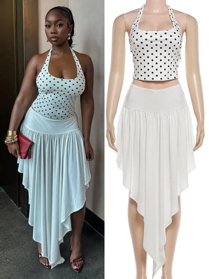 Women's Polka Dot Halter One Shoulder Two Piece Set - Additional View 8
