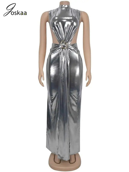 Wholesale Women's Ruched Sleeveless Bodycon Dress Silver – Back View