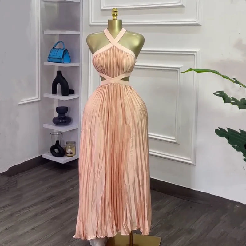 Women's Backless Cutout Halter Maxi Dress