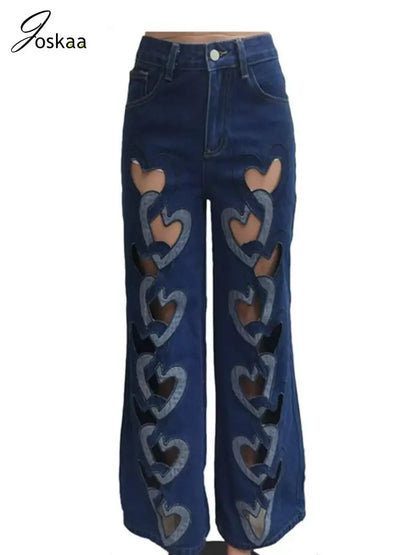 Wholesale Women's Cutout Blue Stretch Jeans Pants Blue – Detail View