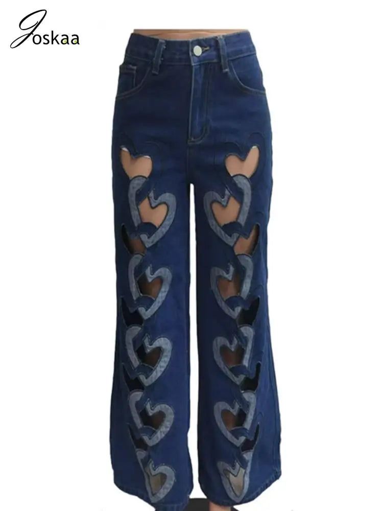 Wholesale Women's Cutout Blue Stretch Jeans Pants Blue – Detail View