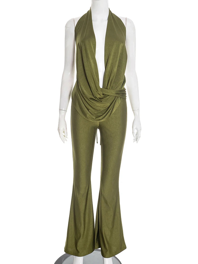 Joskaa Lace Ruched Backless Halter Romper - romper image 2