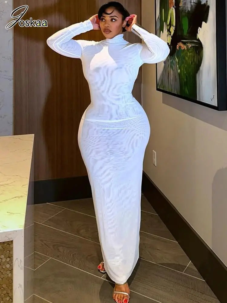 Women's Backless Long Sleeve Bodycon Maxi Dress White – Side View