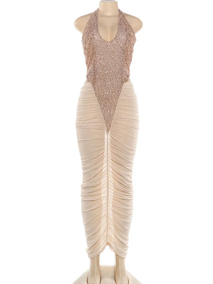 Joskaa Sequin Mesh Backless Halter Maxi Dress - maxi dress image 6