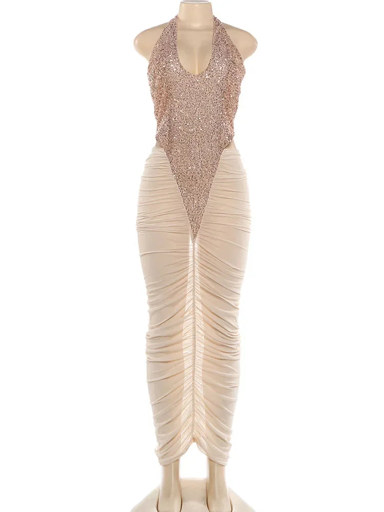 Joskaa Sequin Mesh Backless Halter Maxi Dress - maxi dress image 6