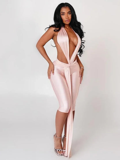 Women's Backless Halter Sleeveless Romper