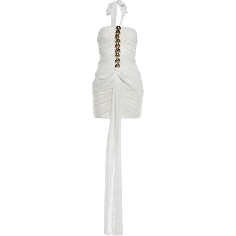 Women's Mesh Lace Ruched Backless Mini Dress - Additional View 7