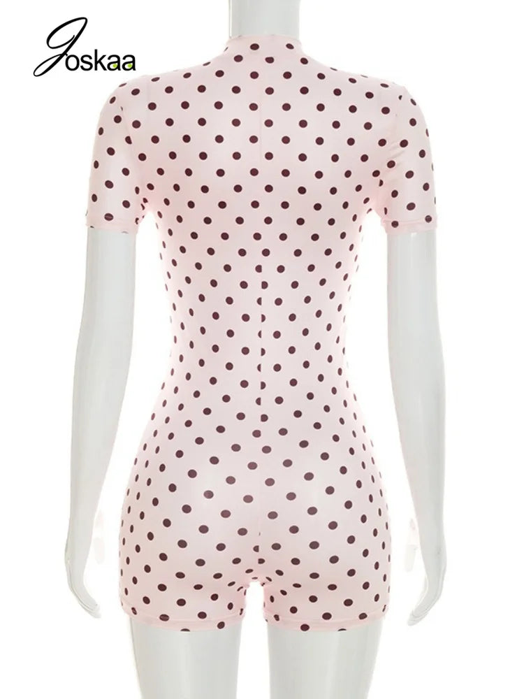 Women's Polka Dot Short Sleeve Bodycon Romper Black – Detail View