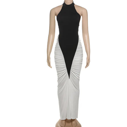 Women's Ruched Backless Halter Maxi Dress