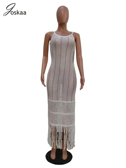 Women's Stripe Knit Sleeveless Maxi Dress White – Side View