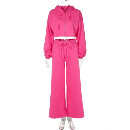 Women's Long Sleeve Crop Zip Hooded Two Piece Set