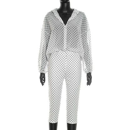 Women's Polka Dot Long Sleeve High Waist Two Piece Set Hipster - Detail View 8