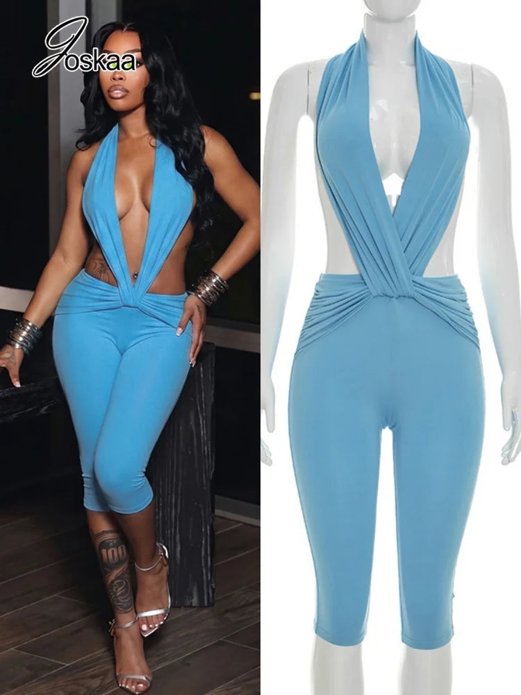 Women's Backless Halter Sleeveless Romper – Women's Fashion Wholesale – Front View