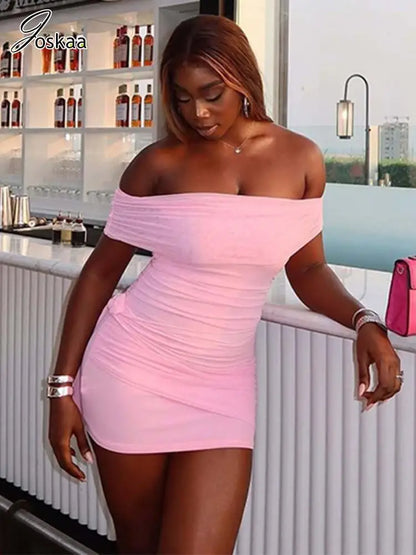 Women's Mesh Backless Strapless Mini Dress Pink – Front View