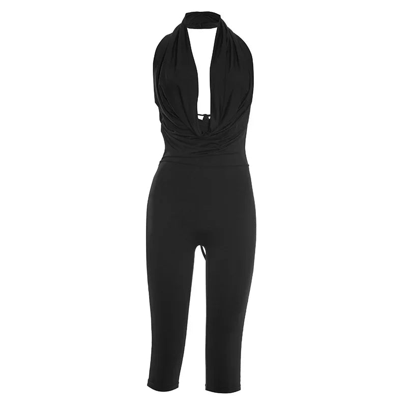 Women's Backless V-neck Halter Sleeveless Romper - Additional View 7