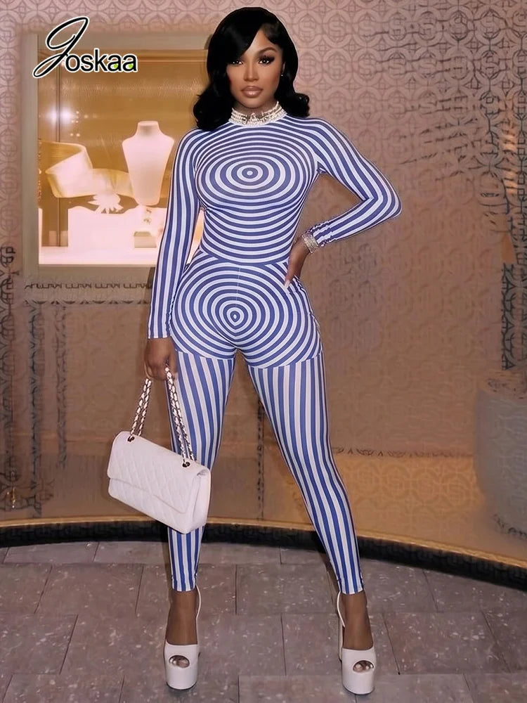 Women's Swirl Print Long Sleeve Bodycon Romper - Back View