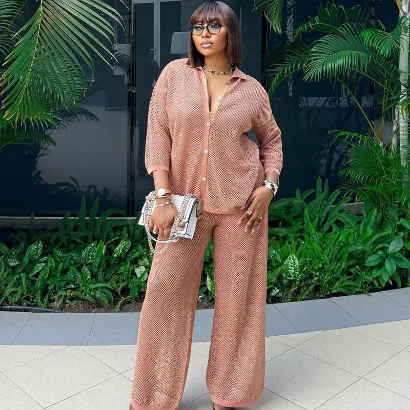 Women's Flare Wide Leg Pink Two Piece Set