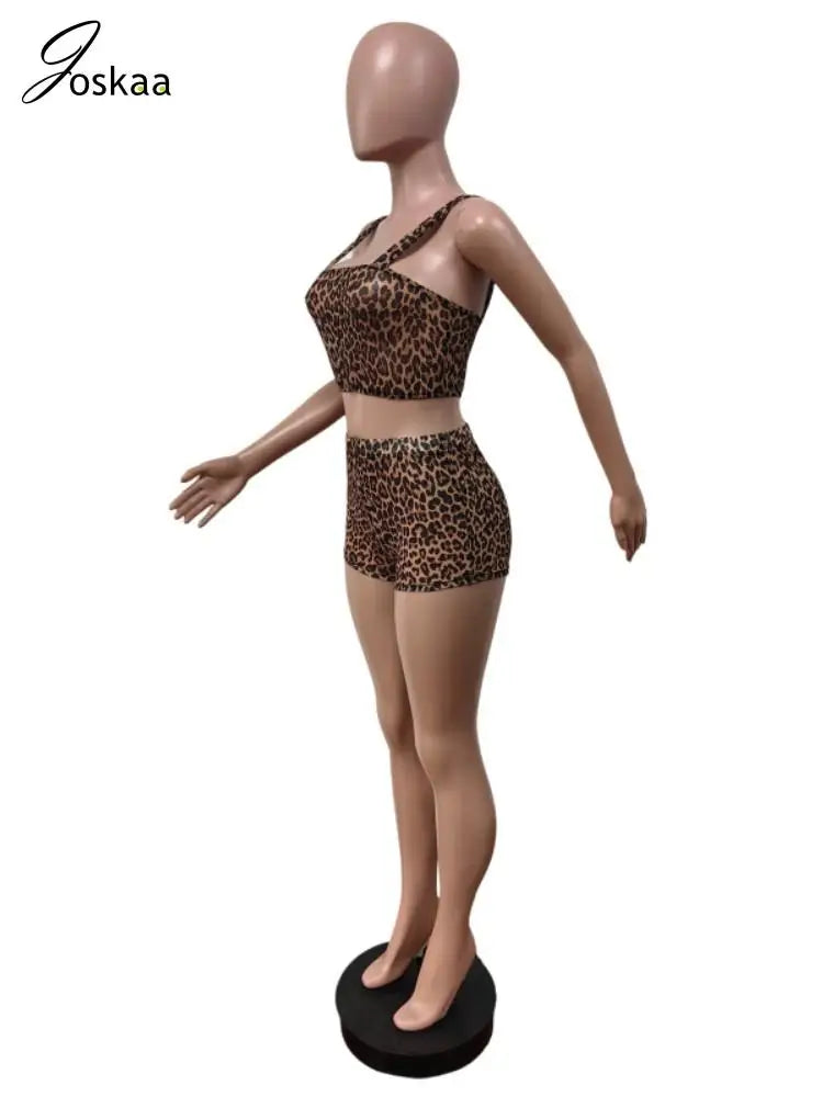 Women's Leopard Print Mesh Crop Two Piece Set Dark Brown – Back View