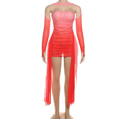 Joskaa Mesh Ruched Strapless Mini Two Piece Set - two piece set image 8