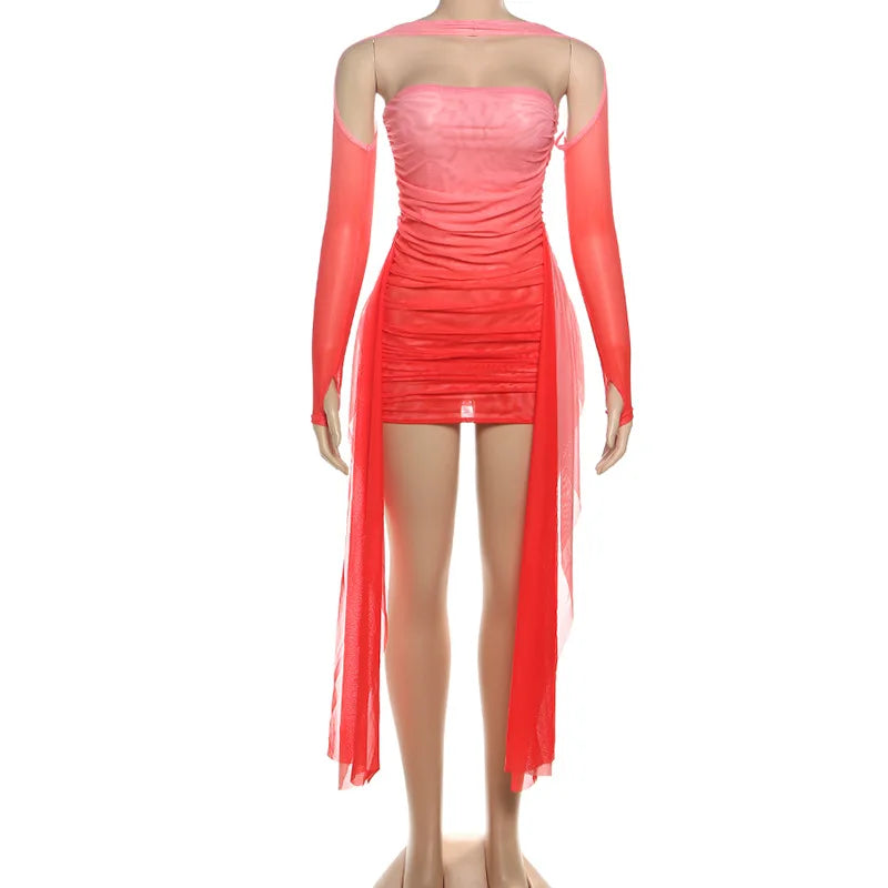 Joskaa Mesh Ruched Strapless Mini Two Piece Set - two piece set image 8