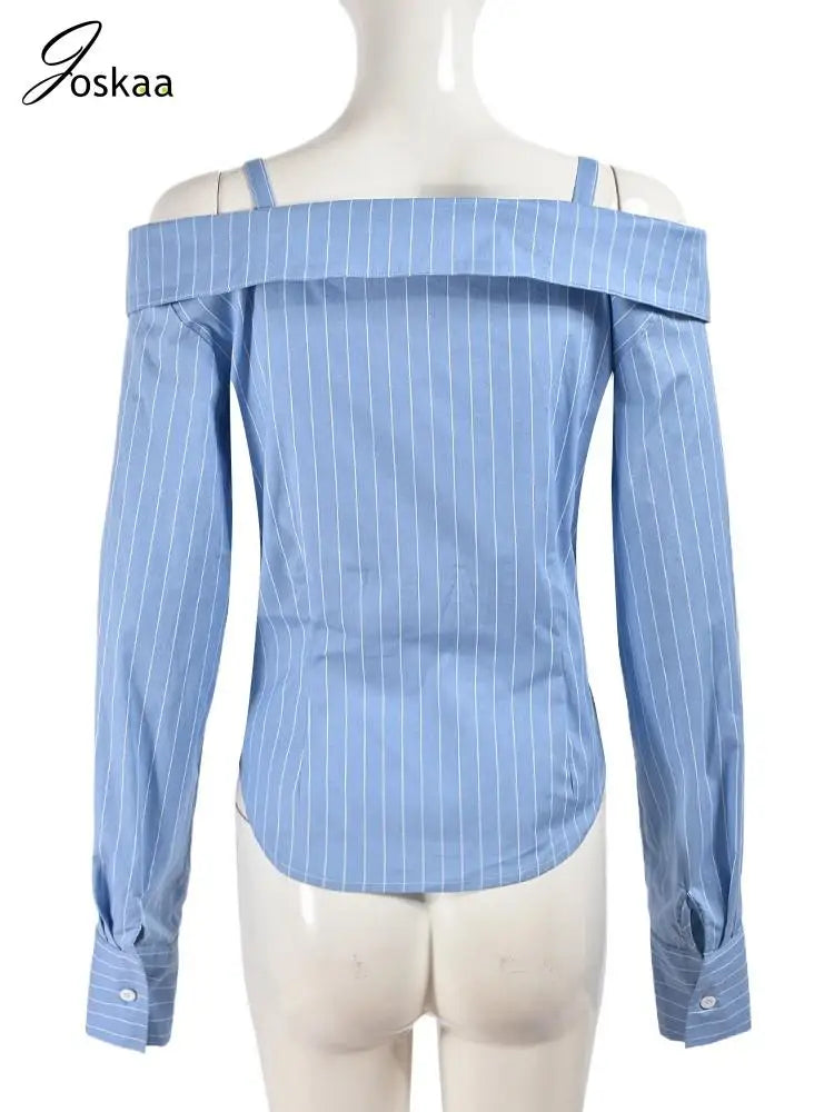 Women's Stripe Long Sleeve Striped Blue Top Blue – Detail View