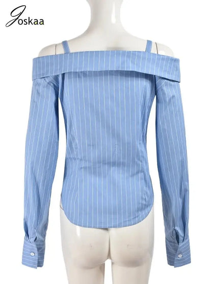 Women's Stripe Long Sleeve Striped Blue Top Blue – Detail View