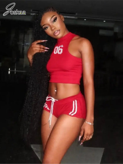 Women's Crop Number Sporty Two Piece Set Red – Side View