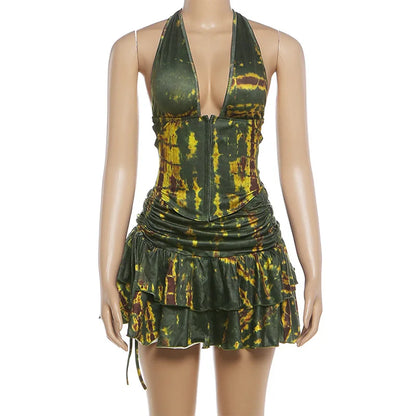 Women's Ruched Backless Halter Two Piece Set - Detail View 8