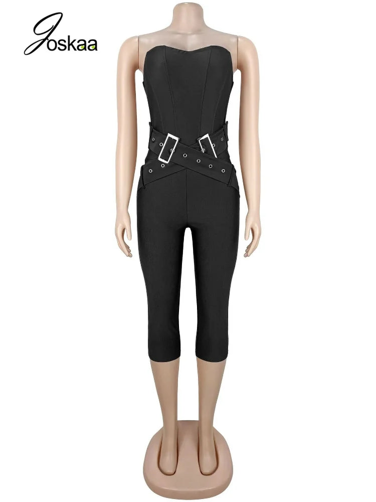 Women's Backless Strapless Bodycon Romper Black – Back View