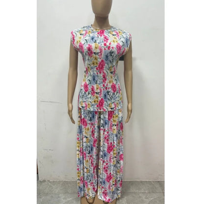 Women's Floral Print Short Sleeve Two Piece Set