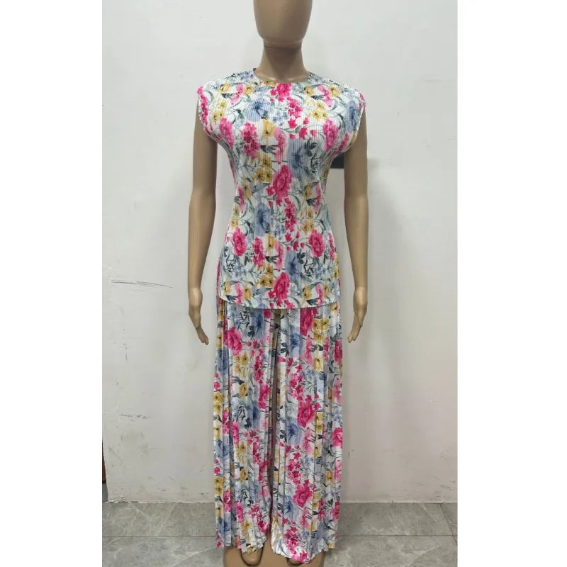 Women's Floral Print Short Sleeve Two Piece Set