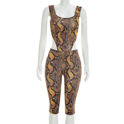 Women's Snake Print Sleeveless Two Piece Set