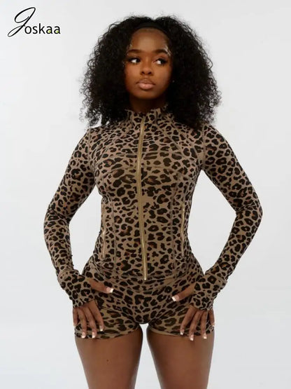 Women's Leopard Print Long Sleeve Two Piece Set – Women's Fashion Wholesale – Front View