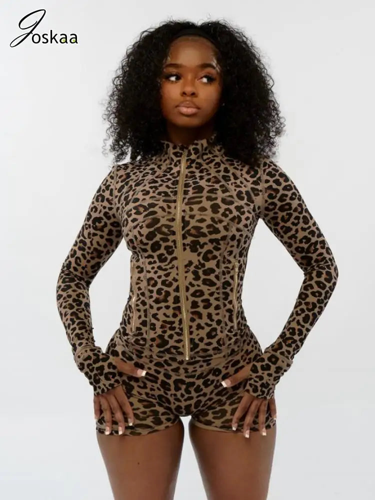 Women's Leopard Print Long Sleeve Two Piece Set – Women's Fashion Wholesale – Front View