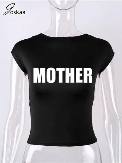 Women's Bodycon Women's Fashion Letter Printed T-shirts - Model Wearing Style
